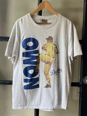 Rare Vintage MLB 1996 Hideo Nomo The Tornado Dodger Nutmeg Mills Tee